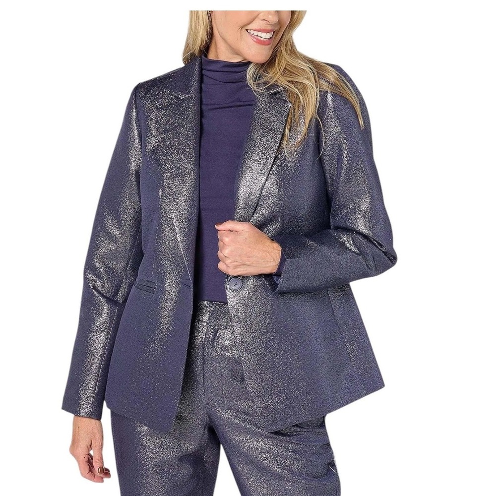 Joan Rivers Red Carpet Blazer Womens Medium Navy Blue Metallic‎